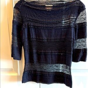 Miguelina Black Sheer/Semi-Sheer Lace Top, Size S.